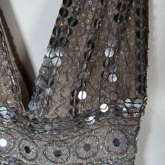 Scala Couture Sequin Beaded Mini Dress Women’s Silver V Neck Sleeveless Party 8 - Picture 4 of 16